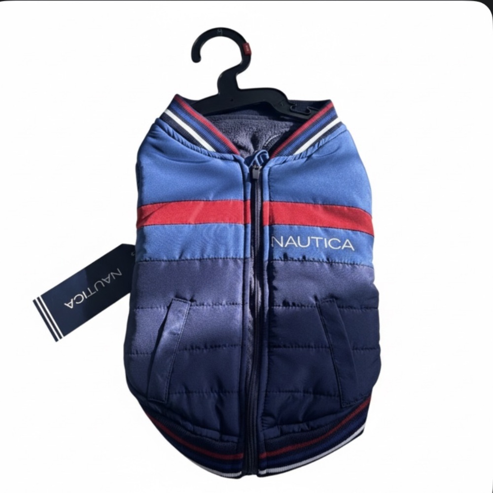 Nautica Dog Jacket Extra Small NWT Quilted Puffer Vest Blue Red Zip Up
